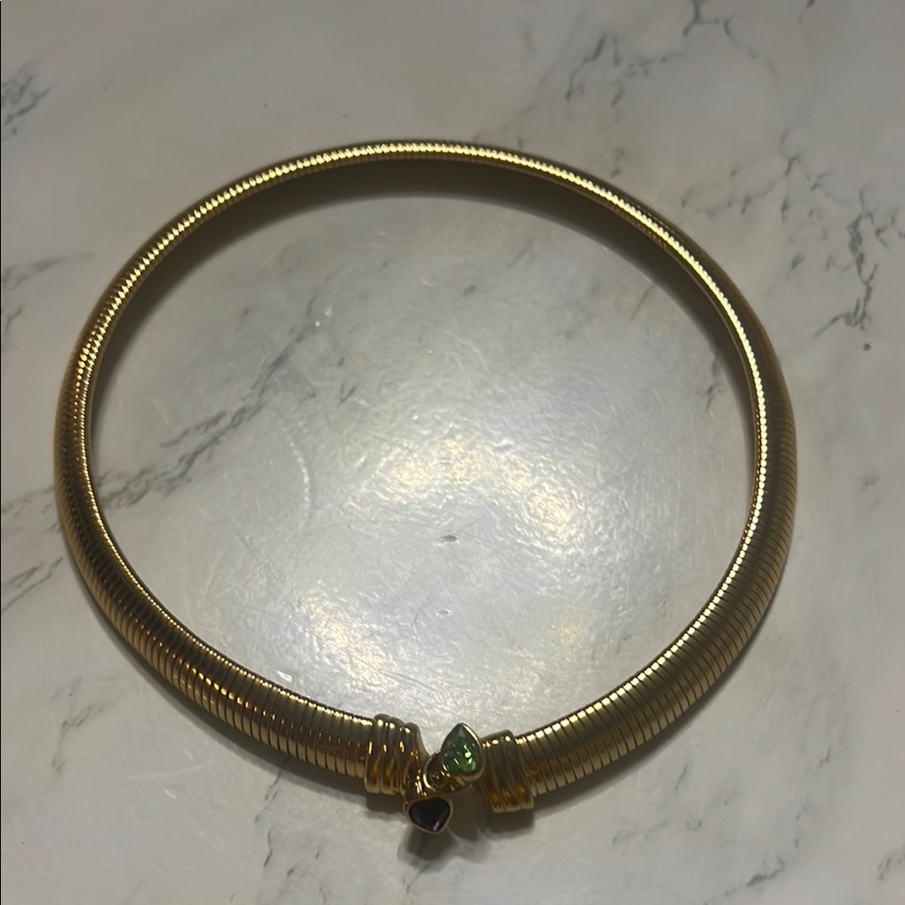 Amythest and peridot Elegant omega High 14kt yellowNecklace with Timeless Design